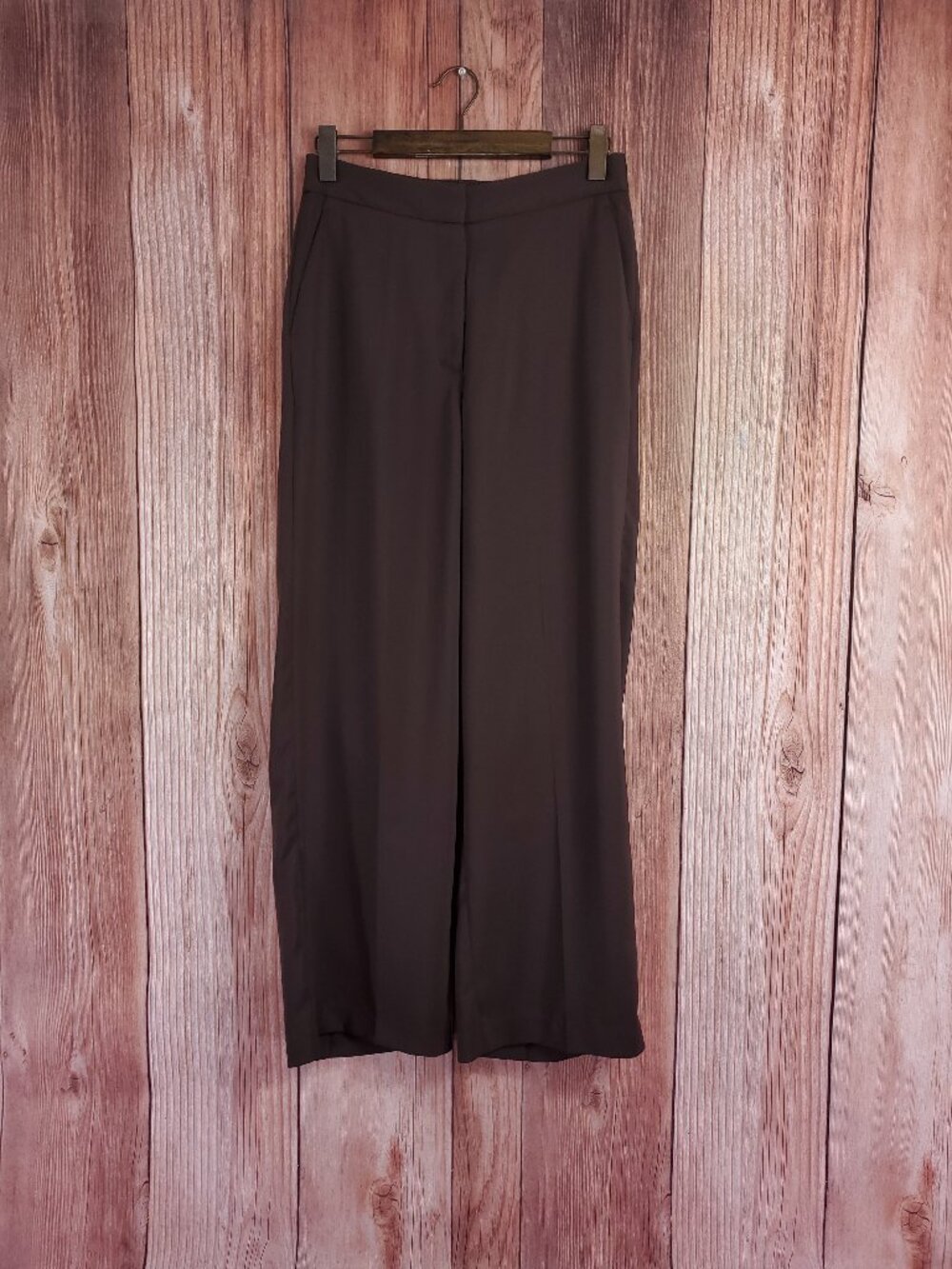 Quince Wide Leg Pants Womens 10 High Rise Stretch Brown Dress Trousers Slacks